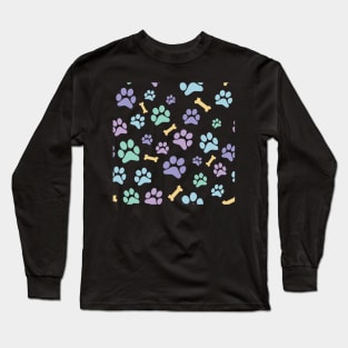 Dog Paw Prints and Bones Pastel on Dark Pink Pattern Long Sleeve T-Shirt